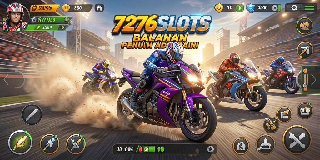 Tampilan seru gameplay balapan motor di 7276SLOTS.