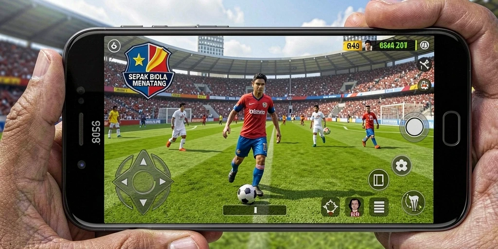 Tangkapan layar dari gameplay 8055 yang menampilkan momen pertandingan sepak bola yang seru.