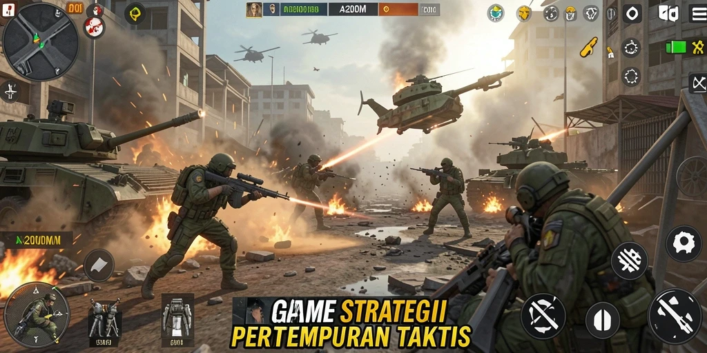 Screenshot gameplay <strong>A200M</strong> menunjukkan aksi pertempuran yang intens.