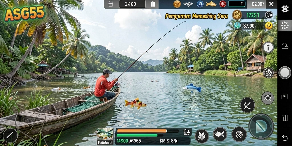 Tampilan gameplay <strong>ASG55</strong> yang mempesona saat menangkap ikan.