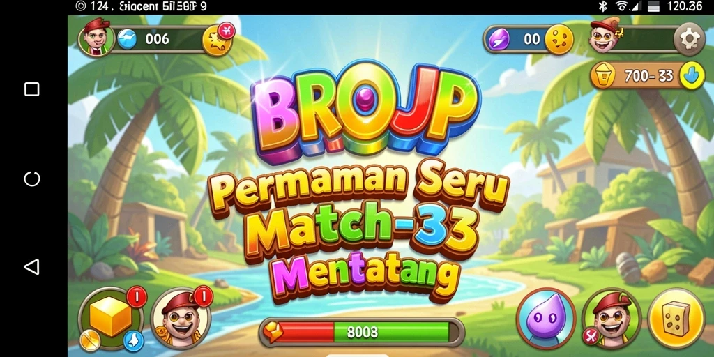 Tampilan gameplay seru BROJP dengan grafis warna-warni Match-3.