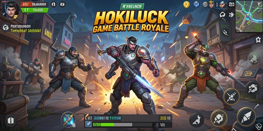 Gameplay HOKILUCK yang intens dan seru dalam pertempuran Battle Royale.