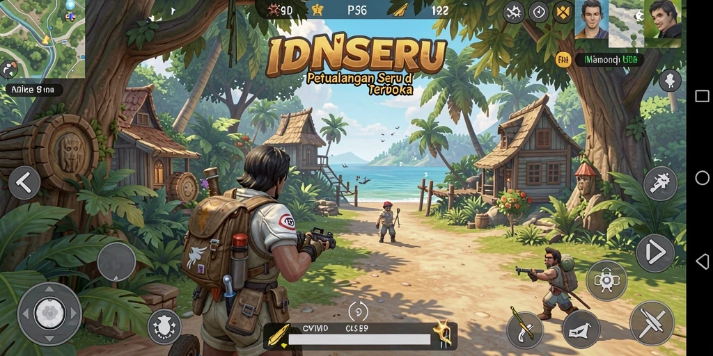 Screenshot gameplay IDNSERU, menunjukkan eksplorasi dunia terbuka yang luas.