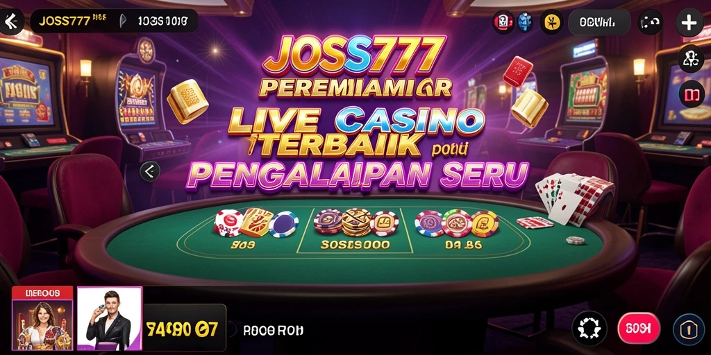 Screenshot utama JOSS777 menampilkan dealer langsung dan suasana kasino yang menawan.