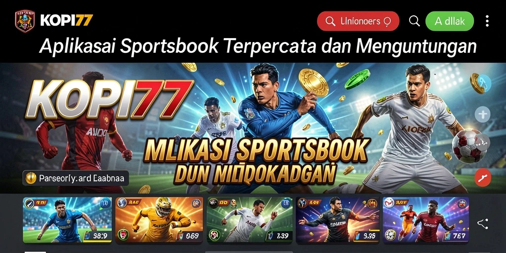 Tampilan menarik dari aplikasi KOPI77 dengan fitur taruhan Sportsbook.