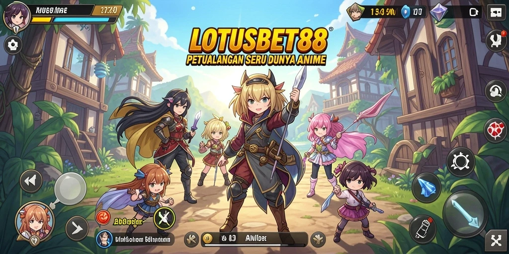 Tampilan gameplay LOTUSBET88 yang penuh warna dan dinamis dalam dunia Anime.