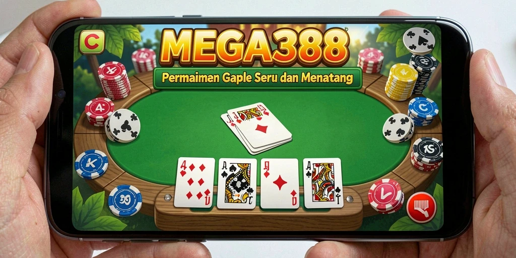 Screenshot gameplay MEGA388 menampilkan keseruan bermain Gaple.