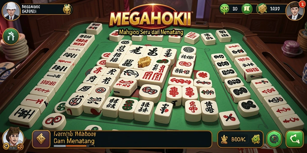 Tangkapan layar utama MEGAHOKI menampilkan gameplay Mahjong yang menarik.