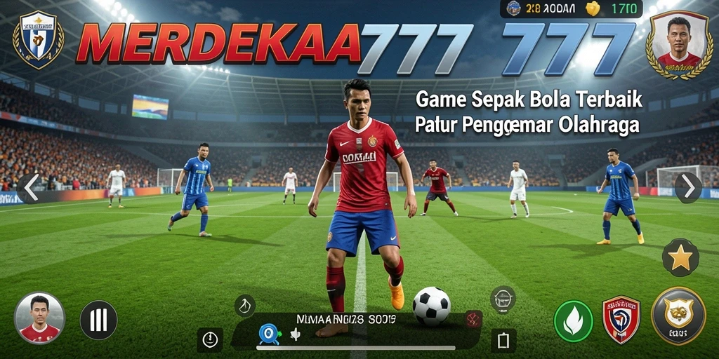 Screenshot MERDEKA777 menampilkan aksi seru dalam pertandingan sepak bola.
