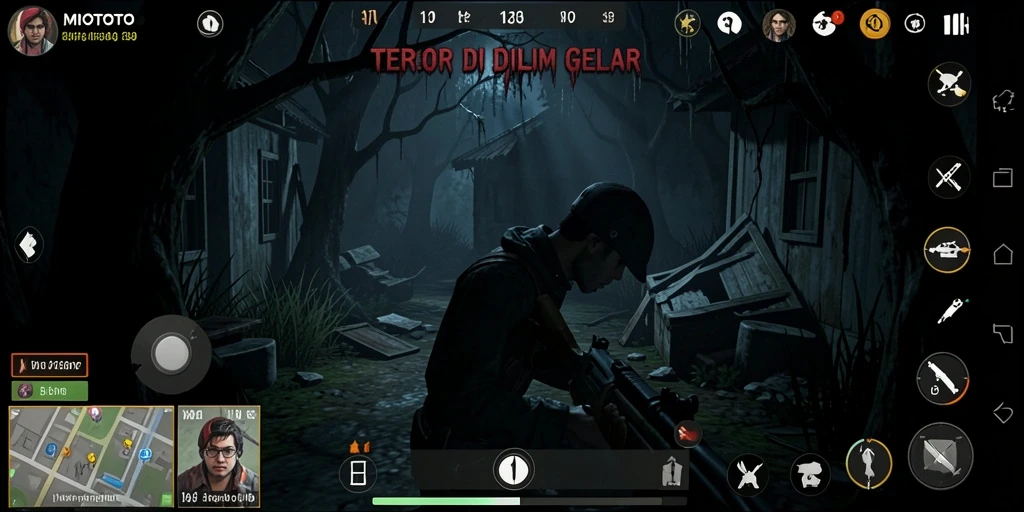Tampilan gameplay menegangkan di MIOTOTO dengan suasana yang mencekam.
