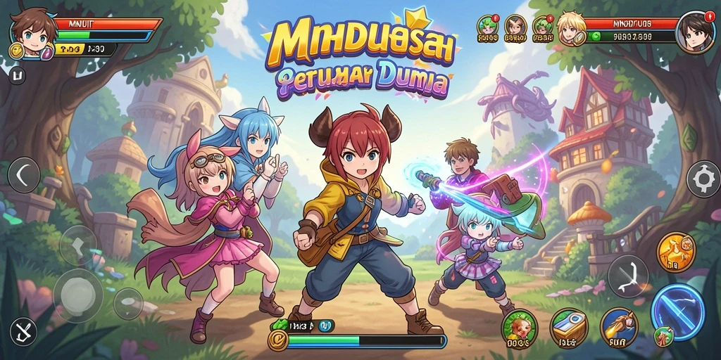 Screenshot gameplay MNDUIT yang menampilkan pertarungan seru dan karakter anime.