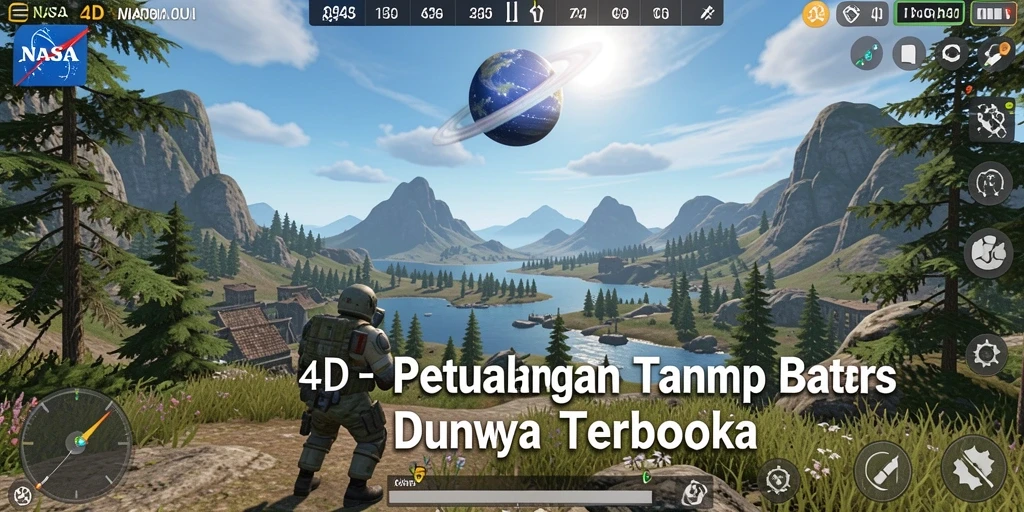 Screenshot permainan NASA4D yang menunjukkan petualangan luar angkasa.