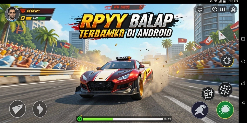Tangkapan layar utama RPYYY menampilkan aksi balap yang intens dan mendebarkan.