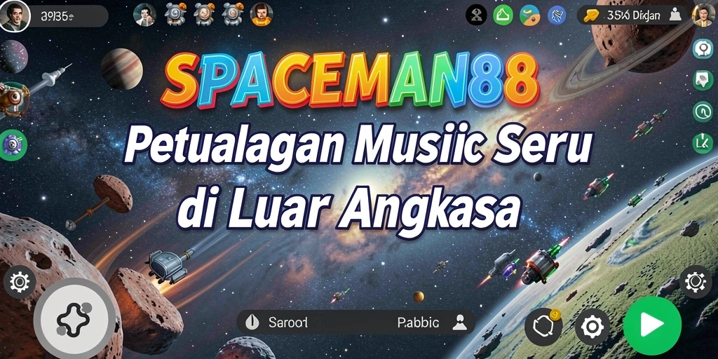 Tangkapan layar SPACEMAN88 menampilkan pemain menikmati musik sambil menjelajahi planet.