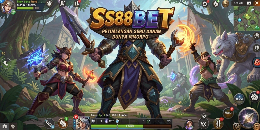 Tangkapan layar utama SS88BET menampilkan pertempuran epik MMORPG.