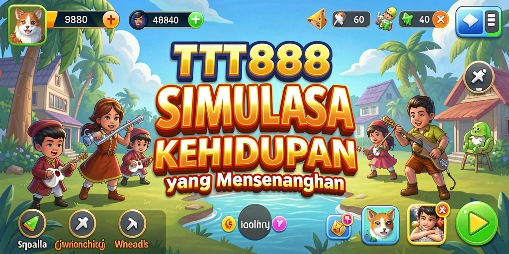 Tangkapan layar utama TTT888 menampilkan karakter dalam lingkungan simulasi yang dinamis.